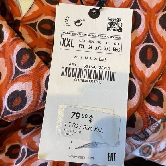 NWT ZARA Dress Brigitte Mini Belted Orange Printed Pockets Sz. XXL - Picture 14 of 14